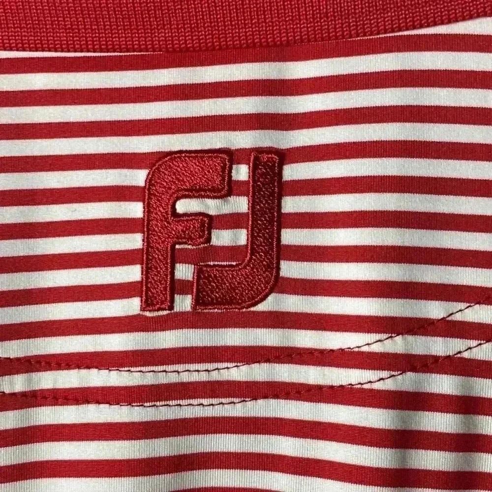 FOOTJOY MENS SIZE LARGE RED AND WHITE STRIPE POLO SHIRT POLYESTER SPANDEX - Picture 10 of 13